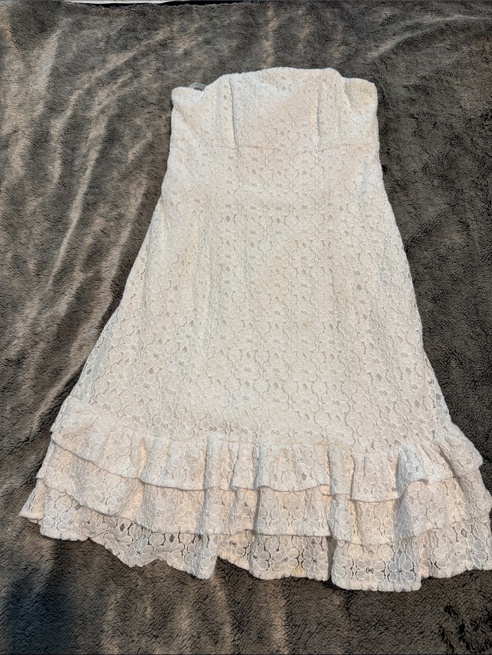 White Lace Strapless Dress in Ivory - (Brand: )